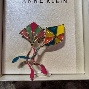 Anne Klein Gold Tone & Enamel Multicolor Kite Brooch Crystal Accents New